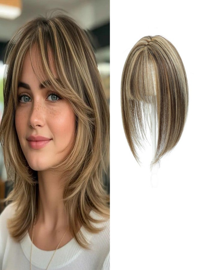 يامي وصلات شعر يامي للنساء، وصلات شعر طبيعي مع غرة (بني متوسط ​​مع خصلات فاتحة) - Image 1